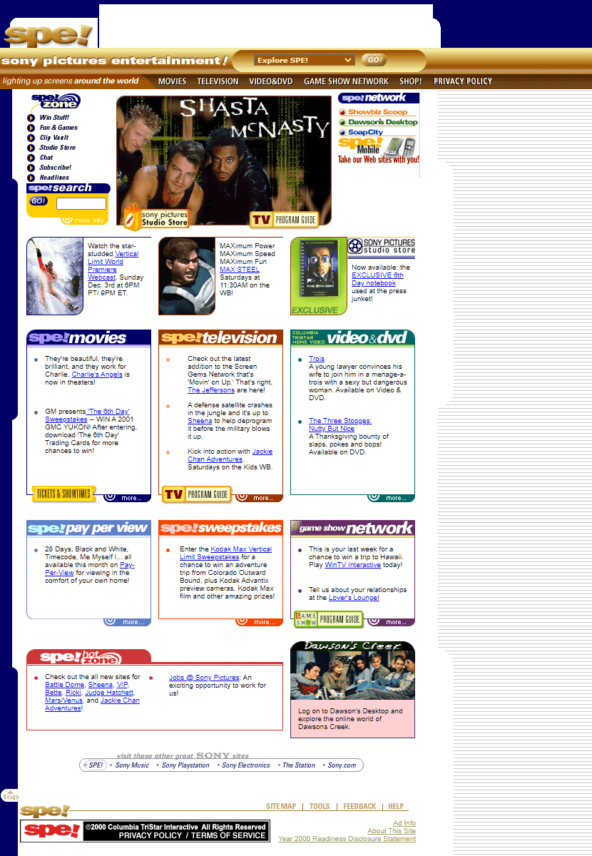Sony Pictures website in 2000