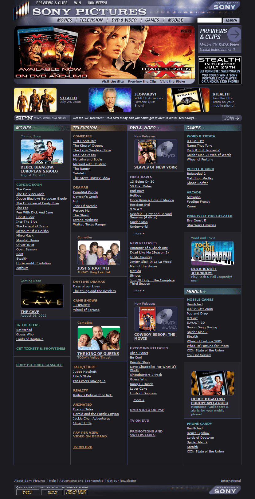 Sony Pictures website in 2005