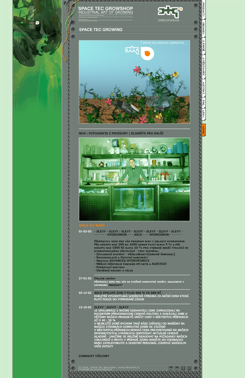 Space Tec Growshop website in 2002