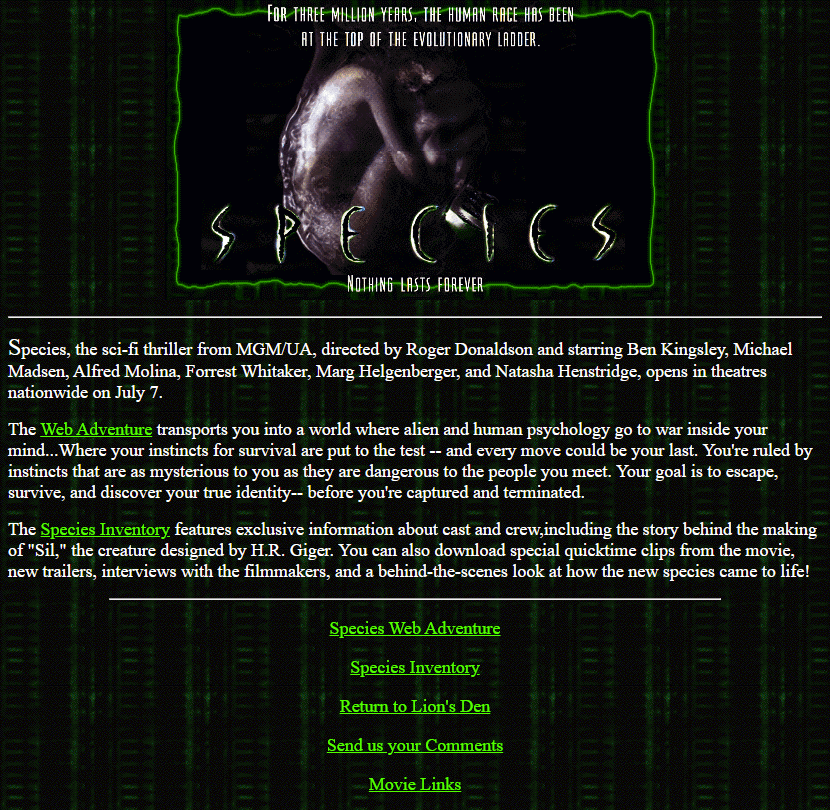 Species website in 1995
