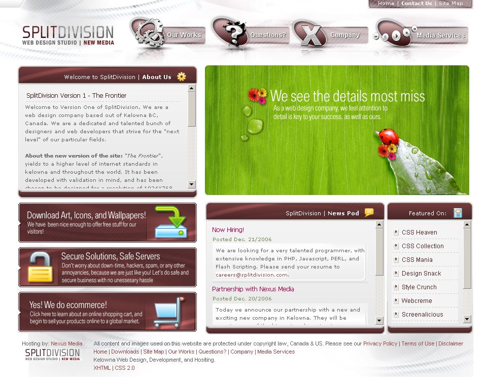 SplitDivision website in 2006