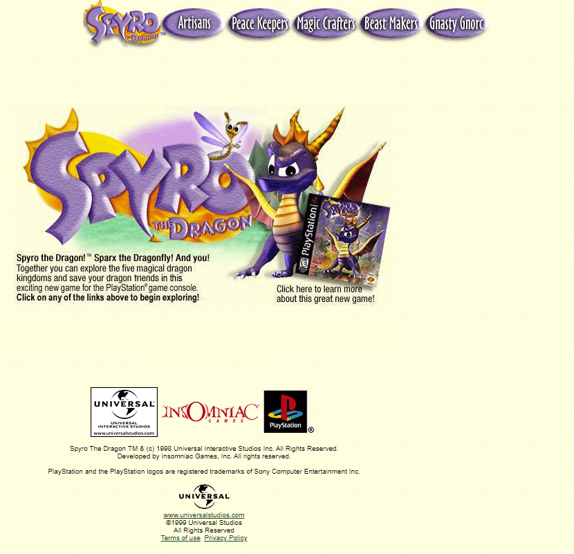 Spyro the Dragon website in 1999