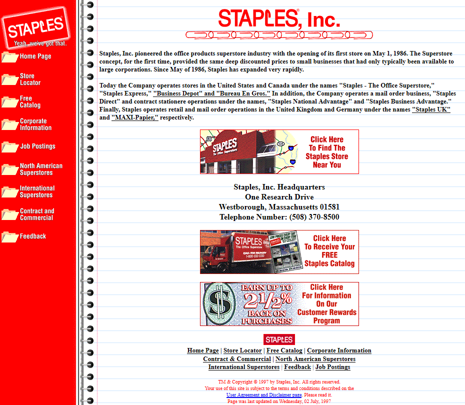 Staples website in 1997