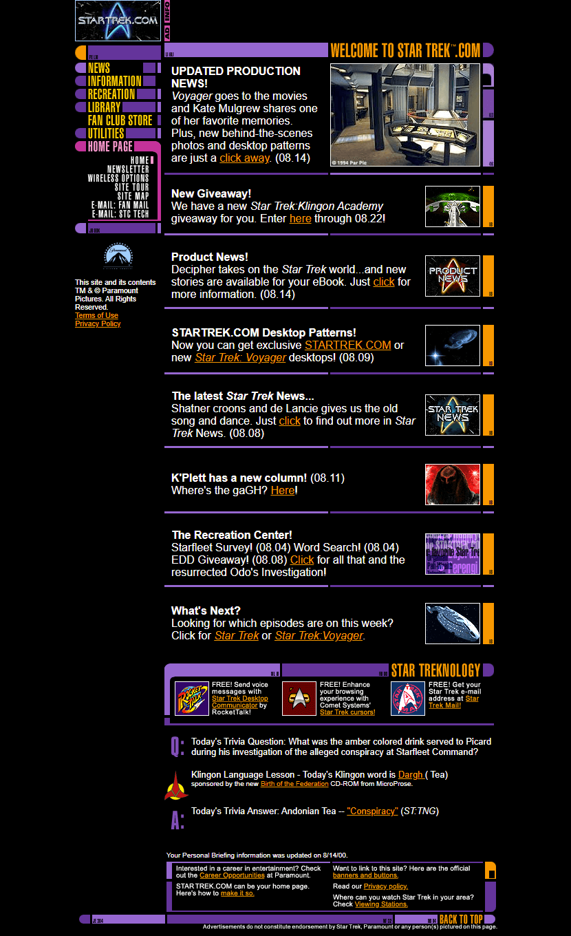 Star Trek website in 2000