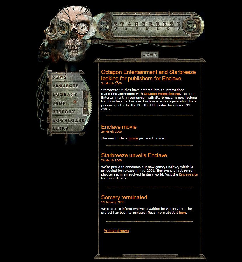 Starbreeze Studios website in 2000