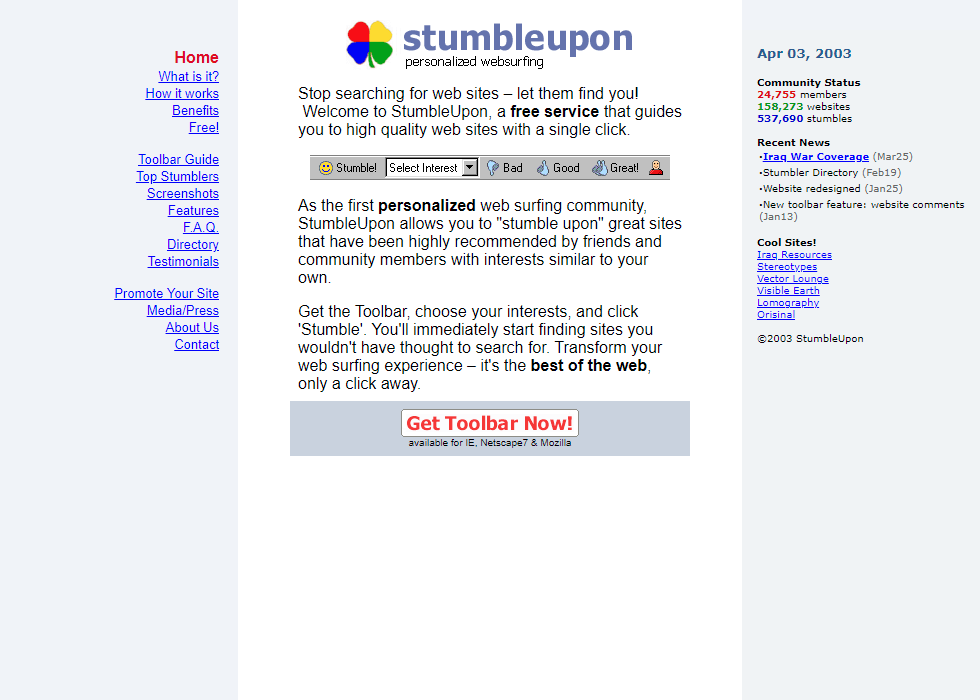 StumbleUpon in 2003