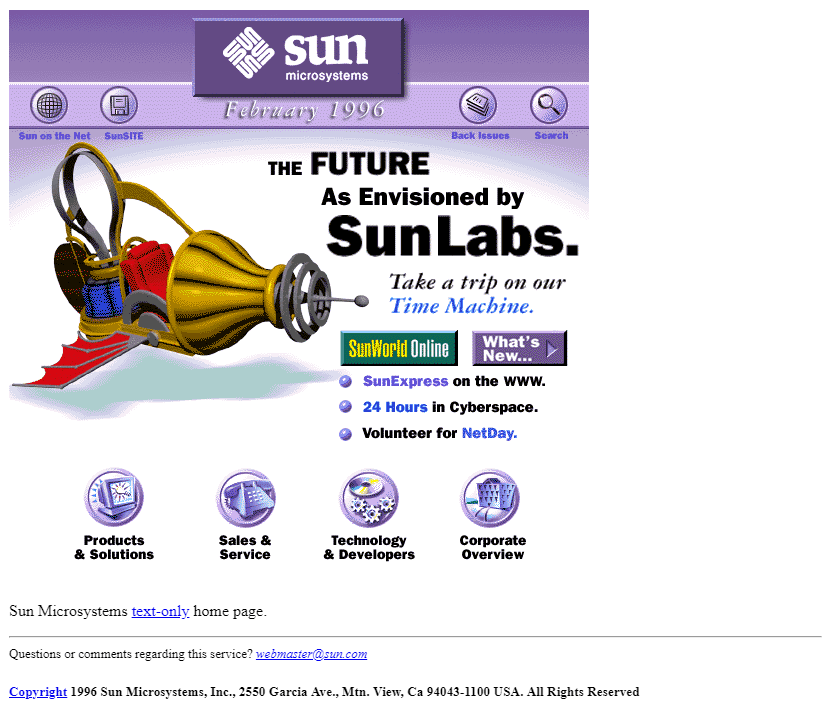 Sun Microsystems website in 1996