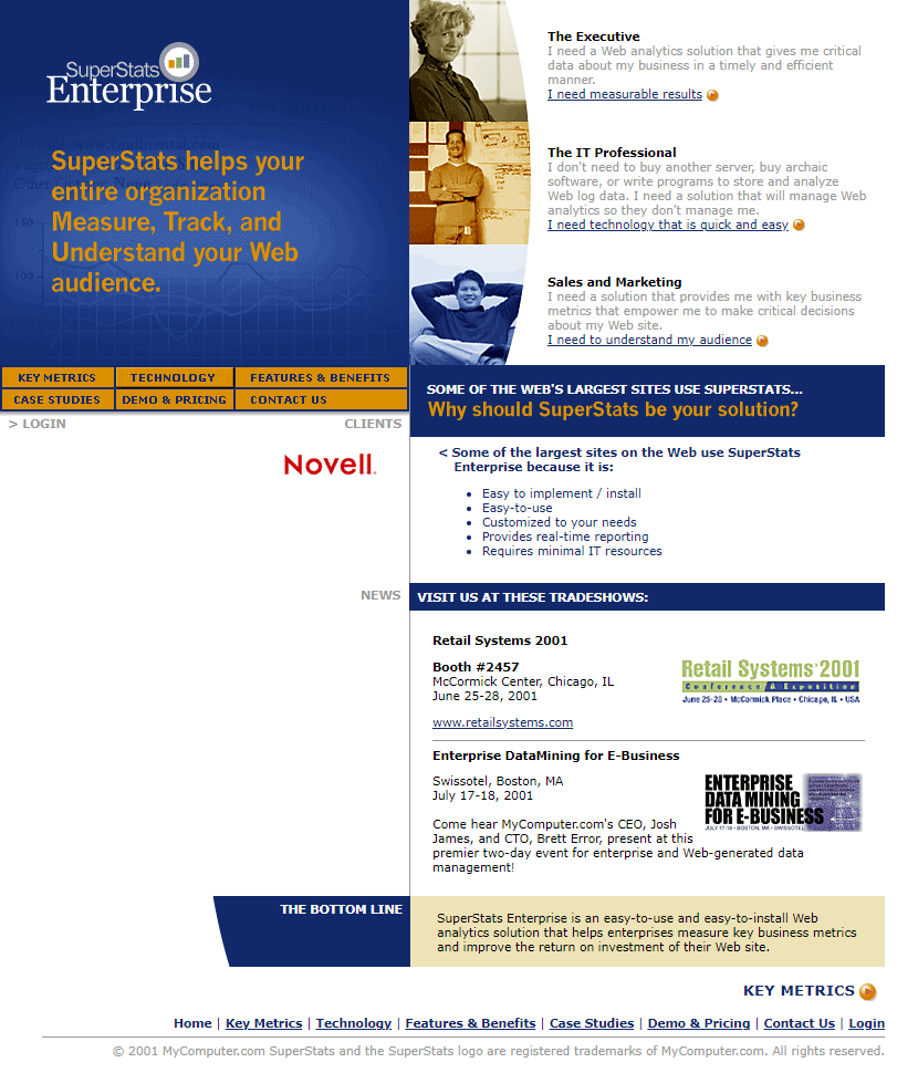 SuperStats Enterprise website in 2001