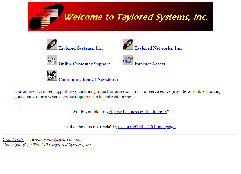 Taylored Systems website in 1995