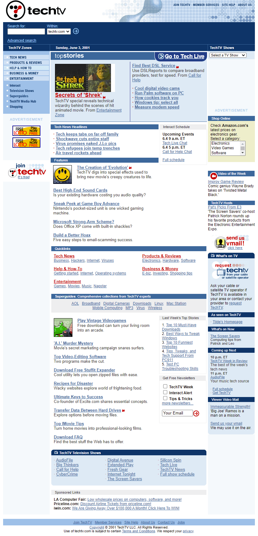 TechTV website in 2001
