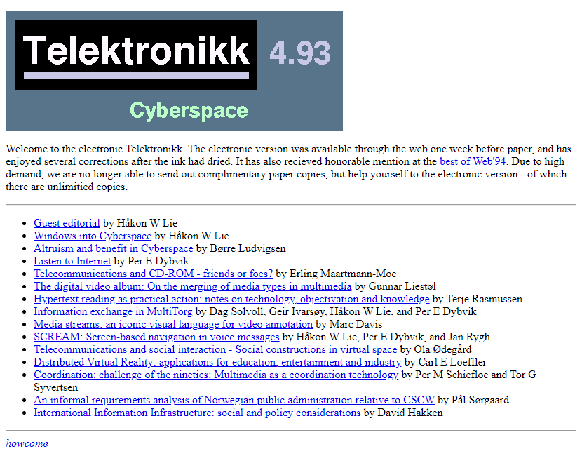 Telektronikk 4.93 website in 1993