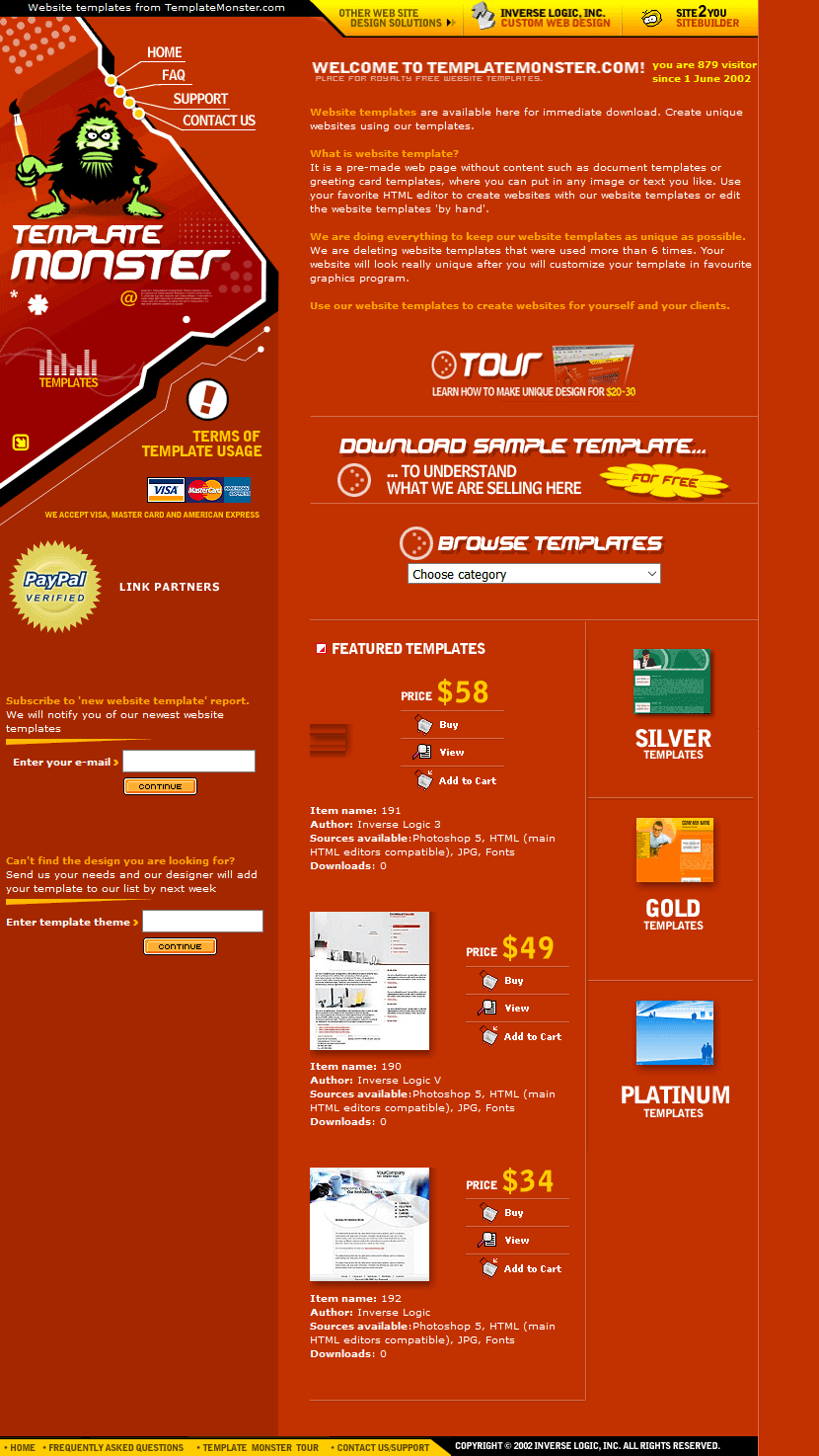 Template Monster website in 2002