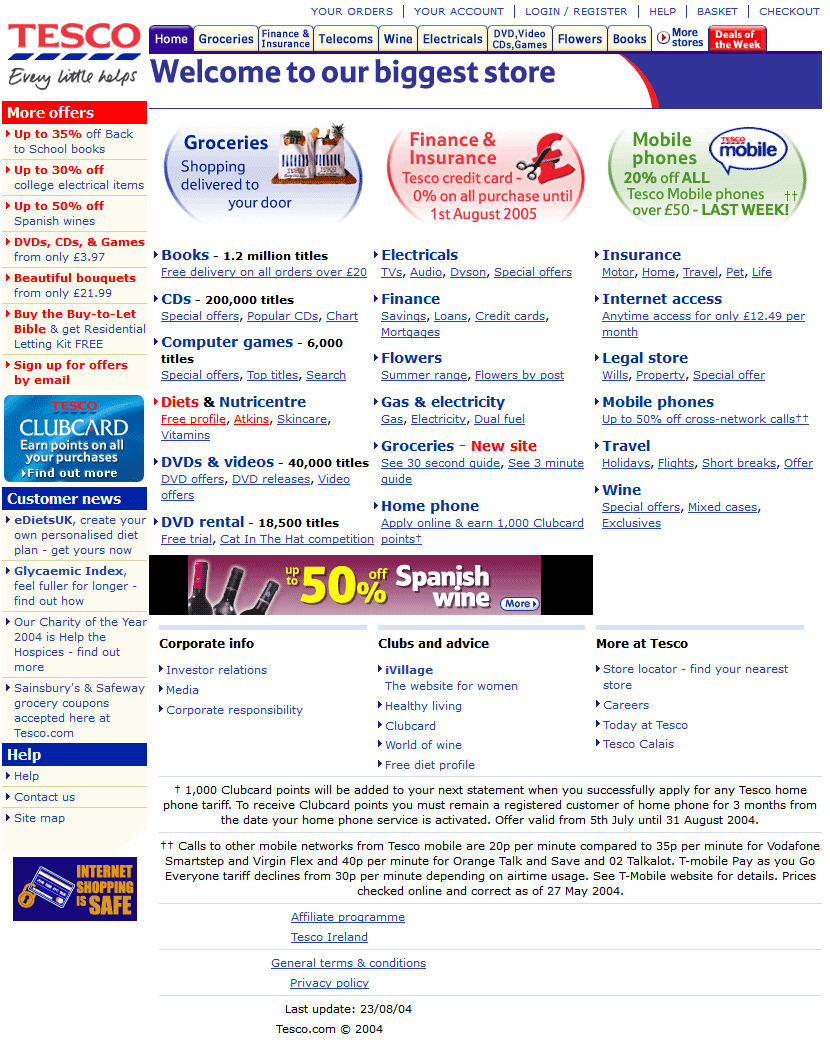 Tesco website in 2004
