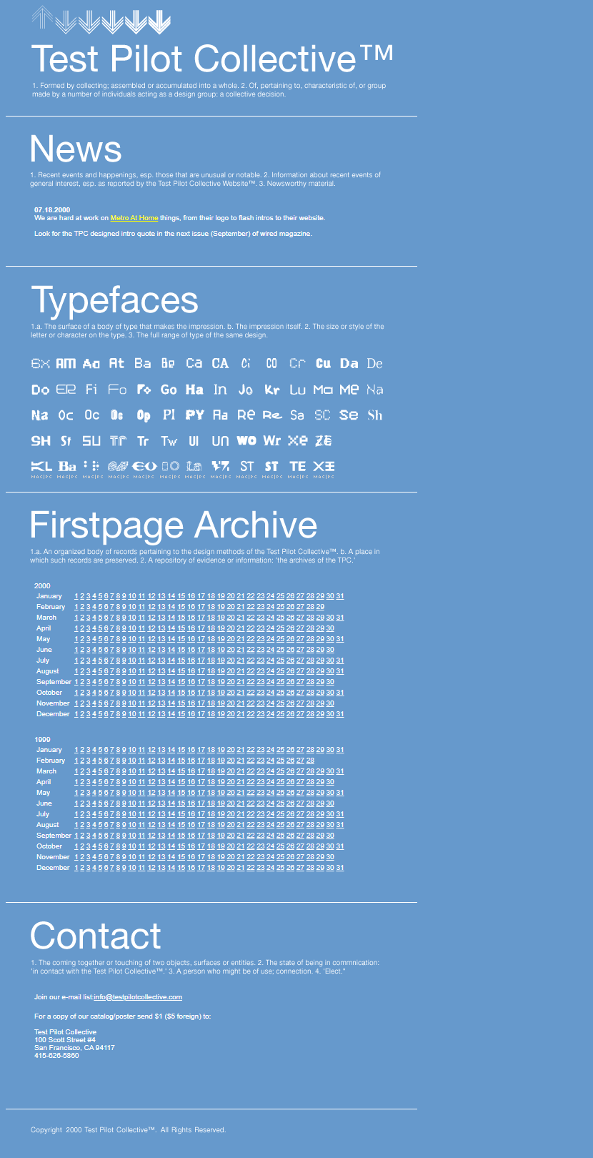 Test Pilot Collective website in 2000