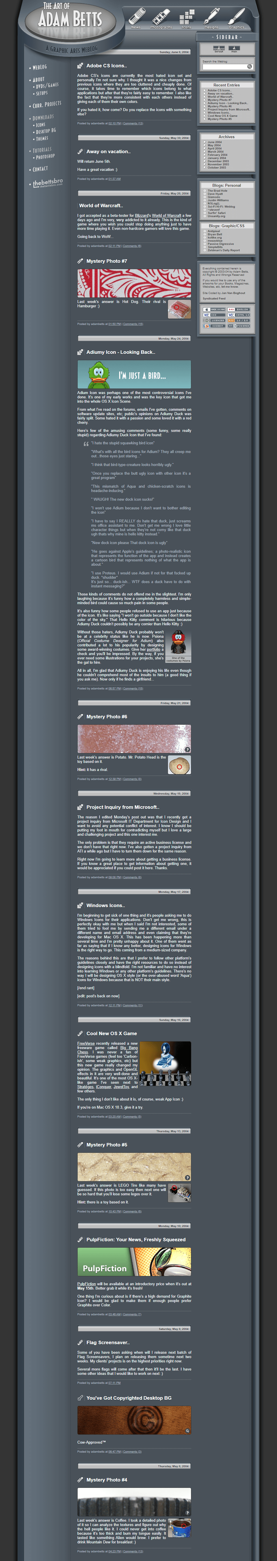 The Art of Adam Betts website in 2004