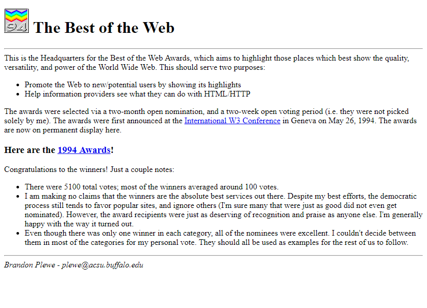 The Best of the Web ’94 website in 1994