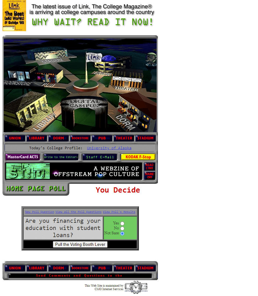 Link, The College Magazine website in 1996