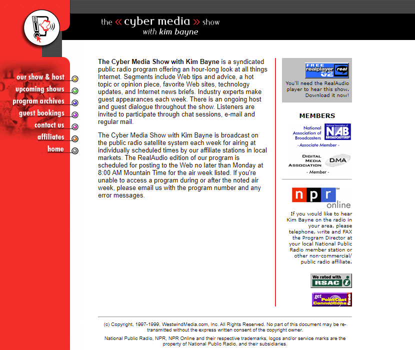 The Cyber Media Show website in 1999