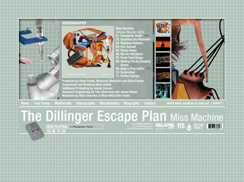 The Dillinger Escape Plan flash website in 2004