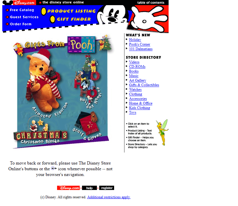 The Disney Store website in 1996