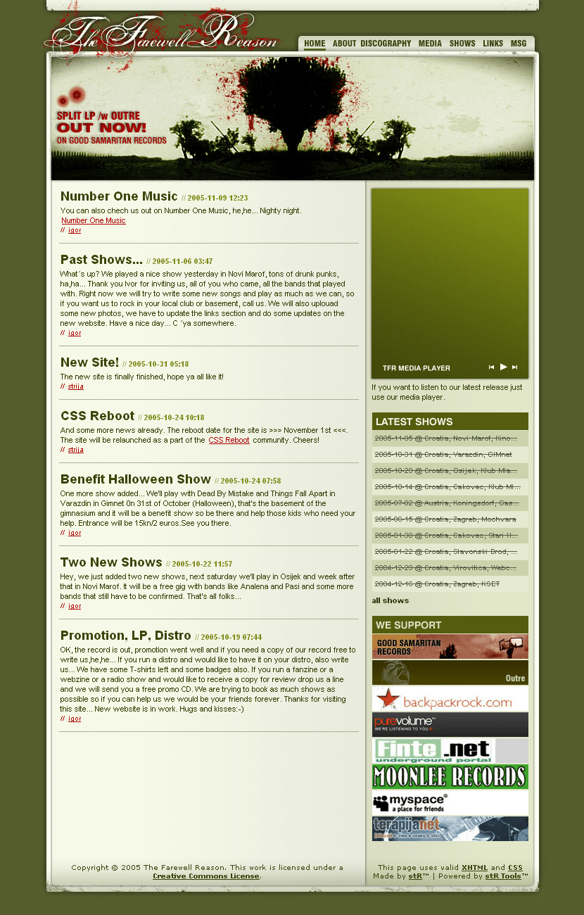 The Farewell Reason website in 2005