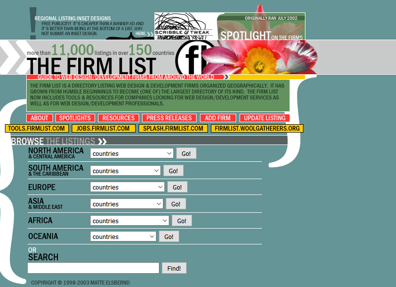 The Firm List website in 2002
