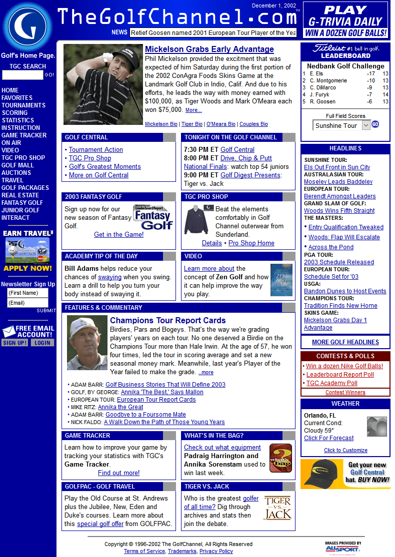 The Golf Channel website in 2002