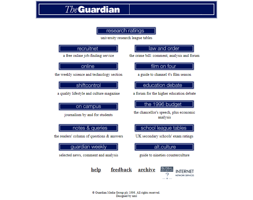 The Guardian website in 1996