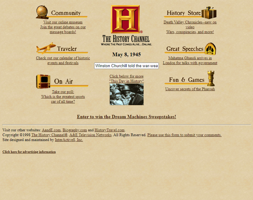 The History Channel website in 1998