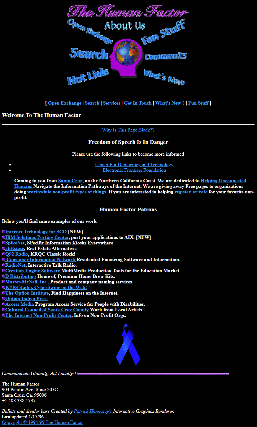 The Human Factor website in 1995