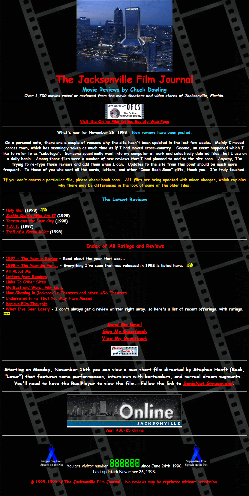 The Jacksonville Film Journal website in 1998