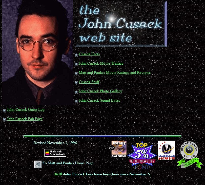 John Cusack website in 1996