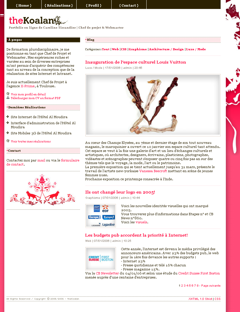The Koalan website in 2006