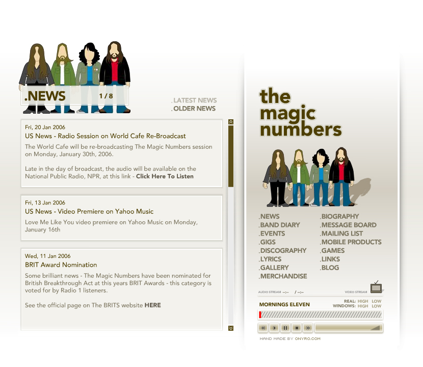 The Magic Numbers website in 2006