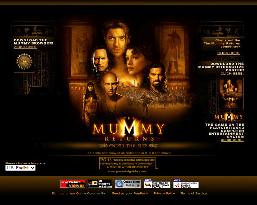 The Mummy Returns flash website in 2001