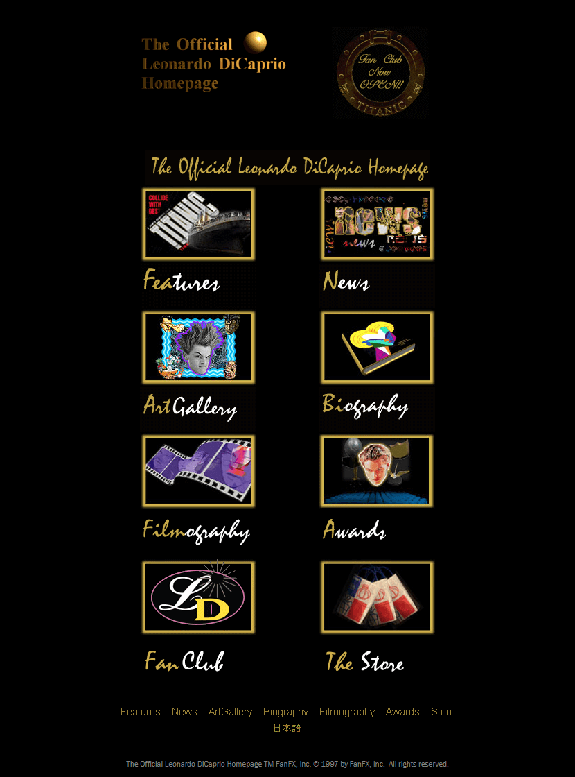 The Official Leonardo DiCaprio Homepage in 1998