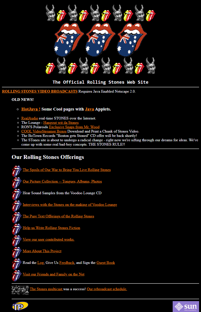 The Official Rolling Stones Web Site in 1996