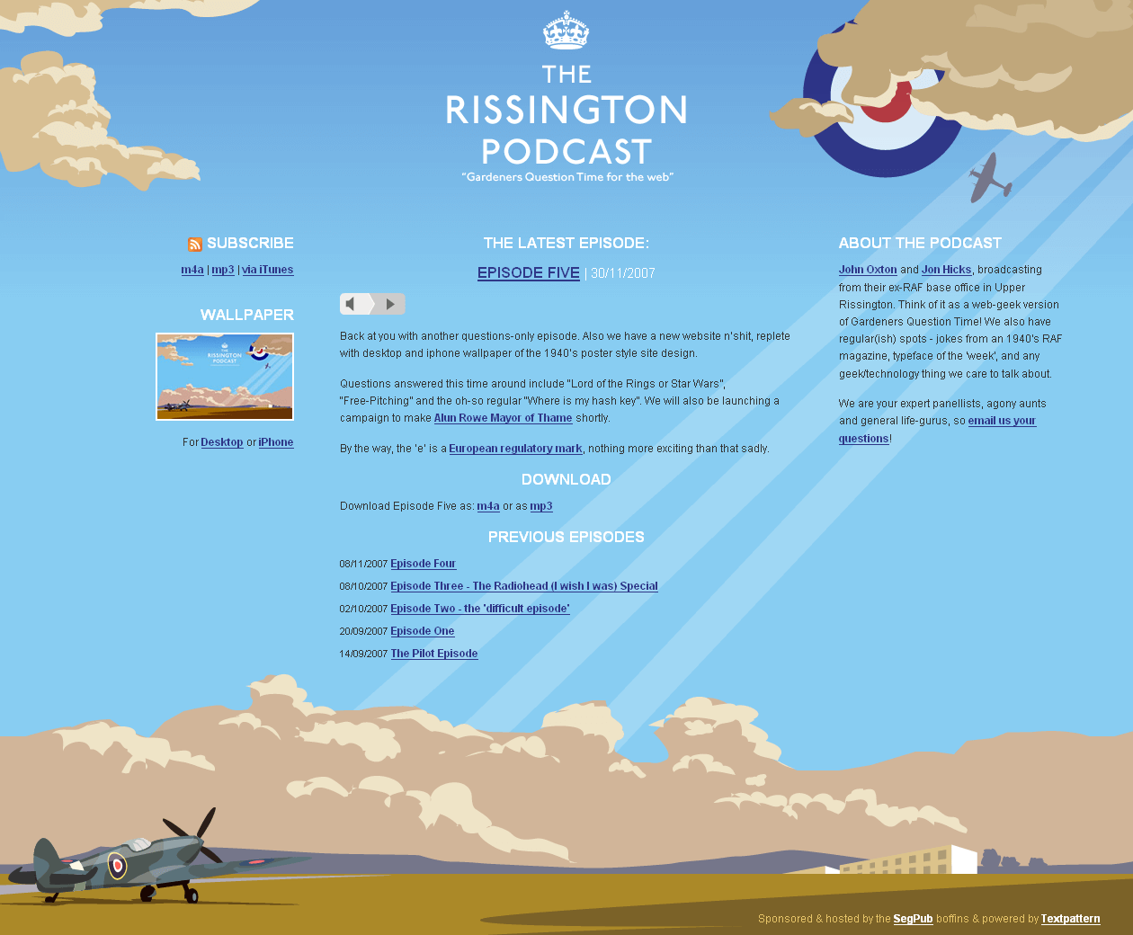 The Rissington Podcast website in 2007