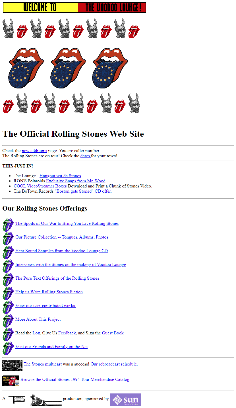 The Rolling Stones website in 1995