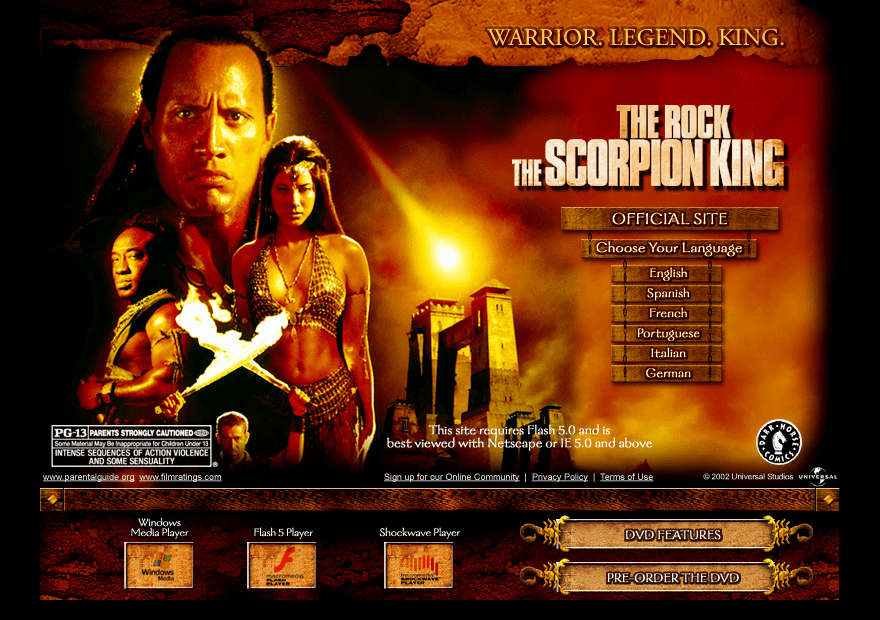 The Scorpion King flash website in 2002