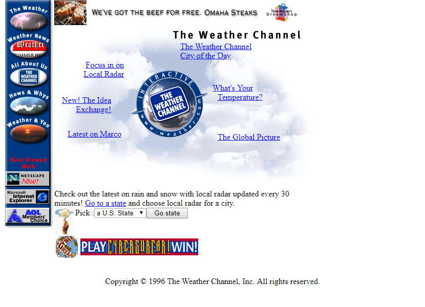 The Weather Channel website in 1996