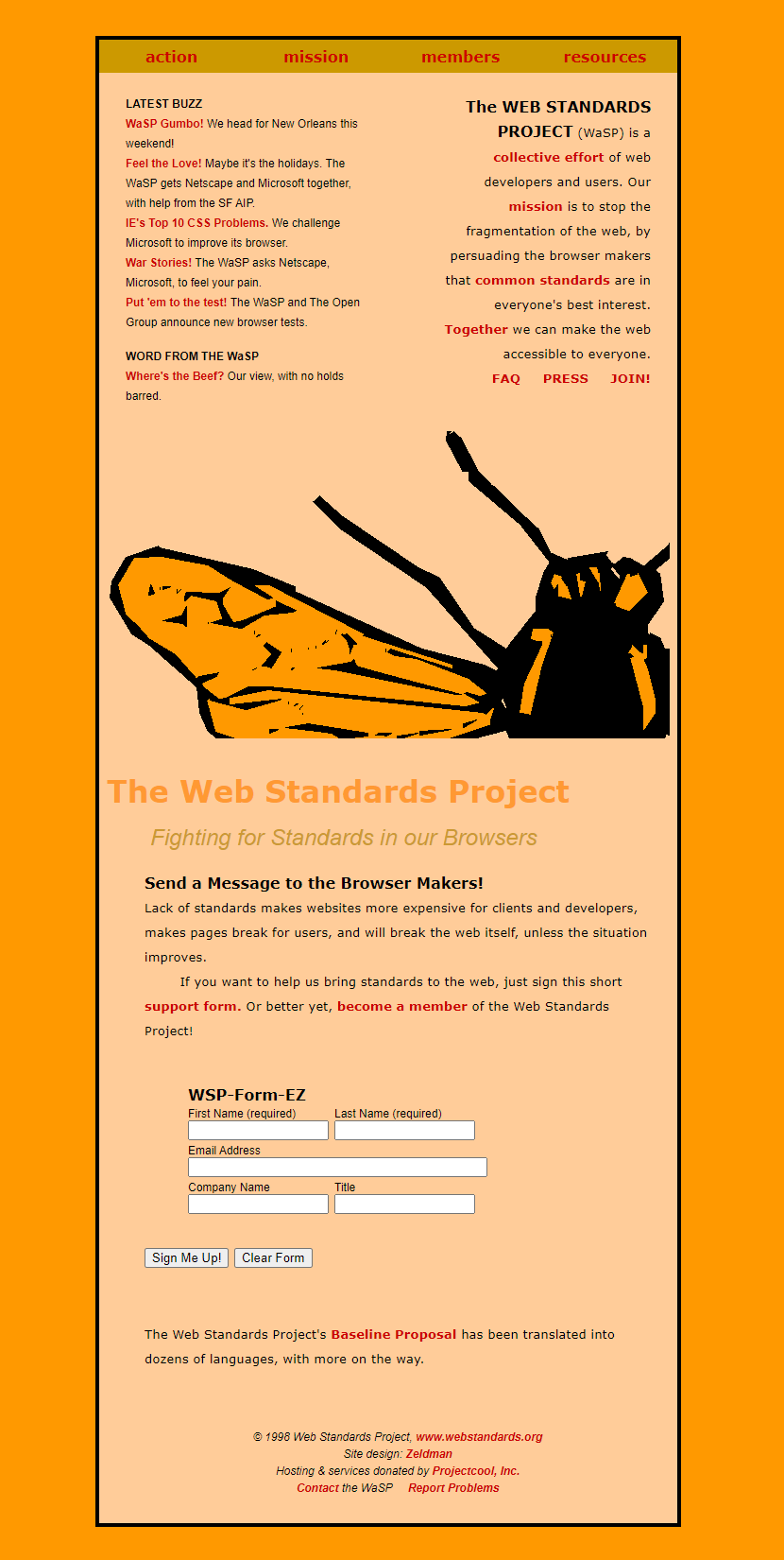 The Web Standards Project website in 1998