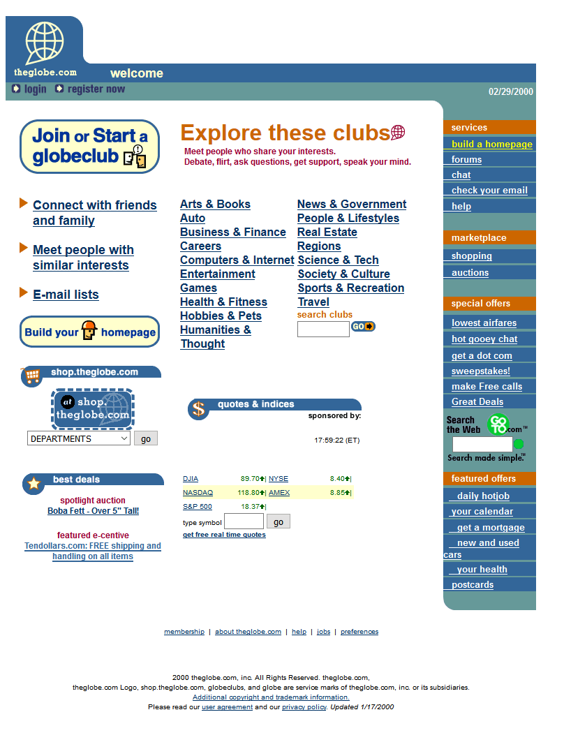 Theglobe.com website in 2000