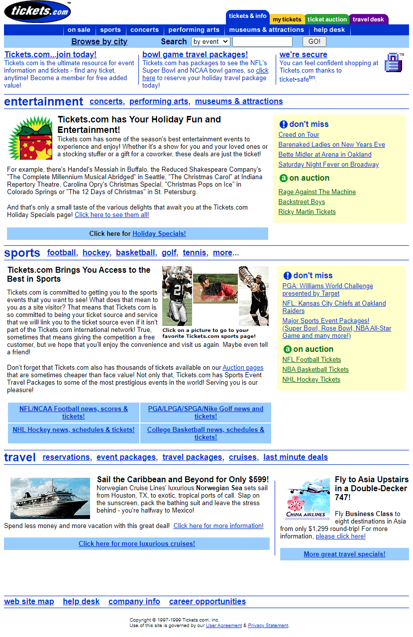 Tickets.com website in 1999