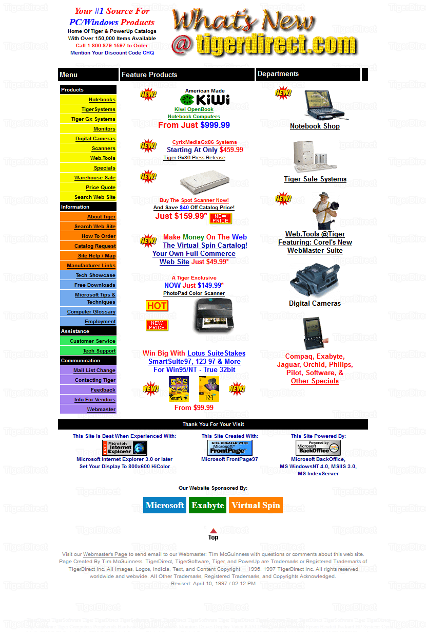 Tigerdirect website in 1997