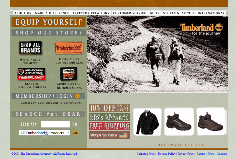 Timberland website in 2001