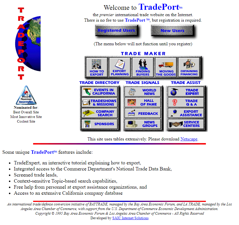 TradePort website in 1995