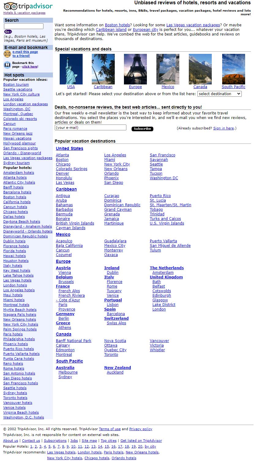 TripAdvisor website in 2002