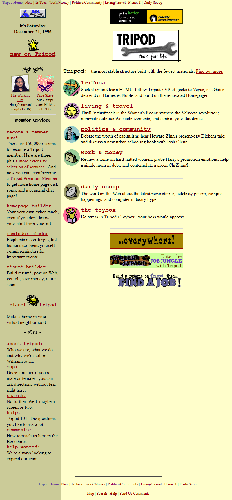 Tripod website in 1996