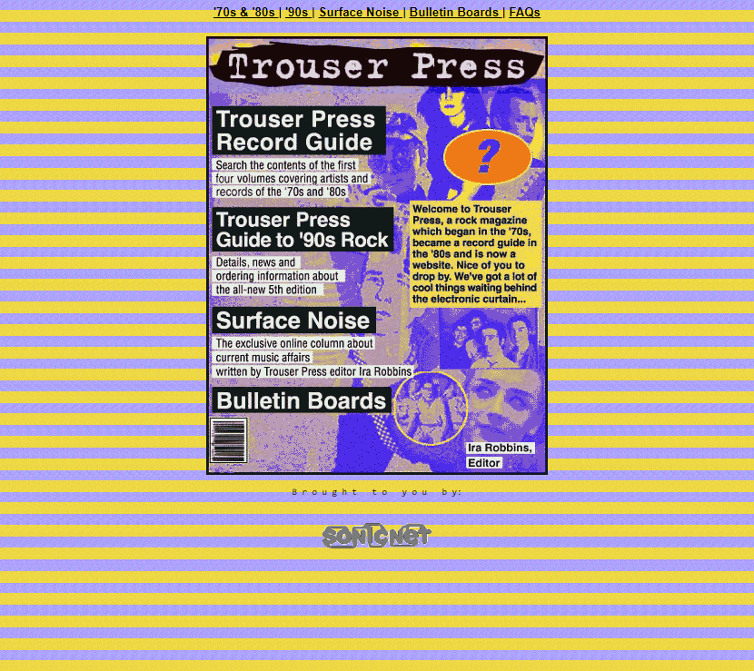 Trouser Press website in 1997